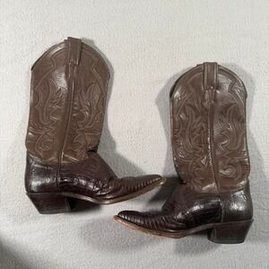 Vintage Justin Brown Lizard Skin Cowboy Boots Western Stitched Leather 7B